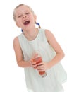 Little girl drink tasty red tomato juice Royalty Free Stock Photo