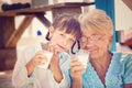 Little girl is drinking milk