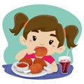 Little Girl Eating Chicken with Soda
