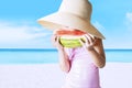 Little girl eating a fresh watermelon Royalty Free Stock Photo