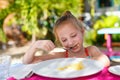 Little girl eating pasta Royalty Free Stock Photo