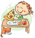 Little girl eating pizza, having a snack or meal