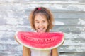 Little girl eating tasty watermelon Royalty Free Stock Photo