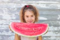 Little girl eating tasty watermelon Royalty Free Stock Photo