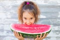 Little girl eating tasty watermelon Royalty Free Stock Photo