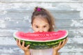 Little girl eating tasty watermelon Royalty Free Stock Photo