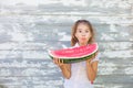 Little girl eating tasty watermelon Royalty Free Stock Photo