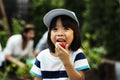 Little Girl Eating Tomato Concept Royalty Free Stock Photo