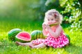 Little girl eating watermelon Royalty Free Stock Photo