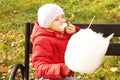 Little girl eats sweets in the park Royalty Free Stock Photo