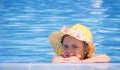 Little girl on the edge of the swimming pool
