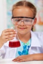 Little girl in elementary school chemistry class Royalty Free Stock Photo