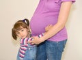 The little girl embraces hands pregnant mother Royalty Free Stock Photo