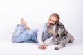 A little girl embraces her favorite dog Royalty Free Stock Photo