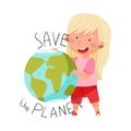 Little Girl Embracing Globe Sphere as Protection Sign Vector Illustration Royalty Free Stock Photo