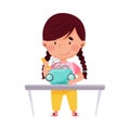 Little Girl Engineering and Creating Robot Vector Illustration