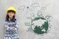 Little girl engineering with creative drawing environment Royalty Free Stock Photo