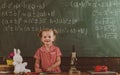 Little girl enjoy education activity in school. Education makes child world better, vintage filter