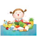 Little girl enjoy five food group Royalty Free Stock Photo