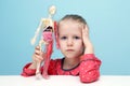 Little girl explore the structure of human body. Royalty Free Stock Photo