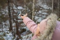 A little girl feeds seeds from her hands to the birds. Royalty Free Stock Photo