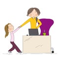 Little girl fighting mother`s attention, tugging her hand. Mum w Royalty Free Stock Photo