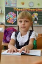 Little girl is first class at school