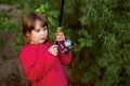 Little girl fishing with spinning Royalty Free Stock Photo
