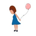 Little girl floating ion pink balloon street art cartoon