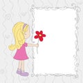 Little girl with flower on blank card