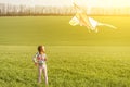 Little girl with flying kite Royalty Free Stock Photo