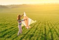 Little girl with flying kite Royalty Free Stock Photo