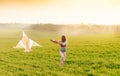 Little girl with flying kite Royalty Free Stock Photo