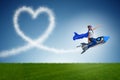 The little girl flying rocket in superhero concept Royalty Free Stock Photo