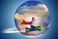 The little girl flying rocket in superhero concept Royalty Free Stock Photo