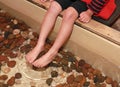 Little girl foot soak Onsen, Foot bath at a Japanese hot spring onsen