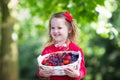 Little girl with fresh berries in a basket Royalty Free Stock Photo