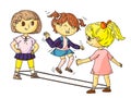Little girl friends jumping through elastic band