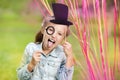 Little girl with funny paper glasses and hat Royalty Free Stock Photo