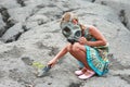 Little girl with gas mask Royalty Free Stock Photo