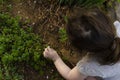 Little girl picks flowers