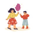 Little Girl Give Candy Floss to Boy Supporting and Comforting Sad Friend Vector Illustration Royalty Free Stock Photo