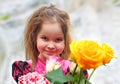 Little Girl Giving Flowers Bouquet
