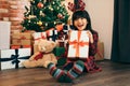 Little girl got a big present as christmas gift Royalty Free Stock Photo