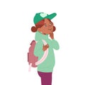 Little Girl in Green Cap and Sweater as Ecology and Planet Care Vector Illustration Royalty Free Stock Photo
