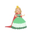 Little Girl In Green Dress Dressed As Fairy Tale Princess Royalty Free Stock Photo