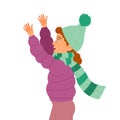 Little Girl in Green Hat and Scarf Raising Arms as Ecology and Planet Care Vector Illustration Royalty Free Stock Photo
