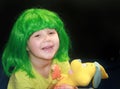 Little girl in green wig