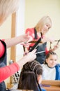 Little girl in hairdresser salon