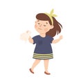 Little Girl with Handkerchief Crying Out Loud Feeling Unhappy Vector Illustration